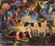 Landschaft mit Kuhen und Kamel August Macke